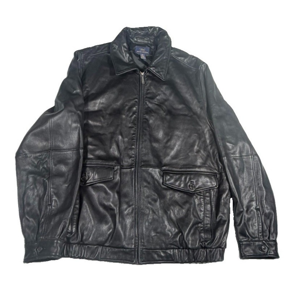 Brooks Brothers Brown Leather Jacket Men's XXL Zip Plaid Lined Soft Luxury Coat